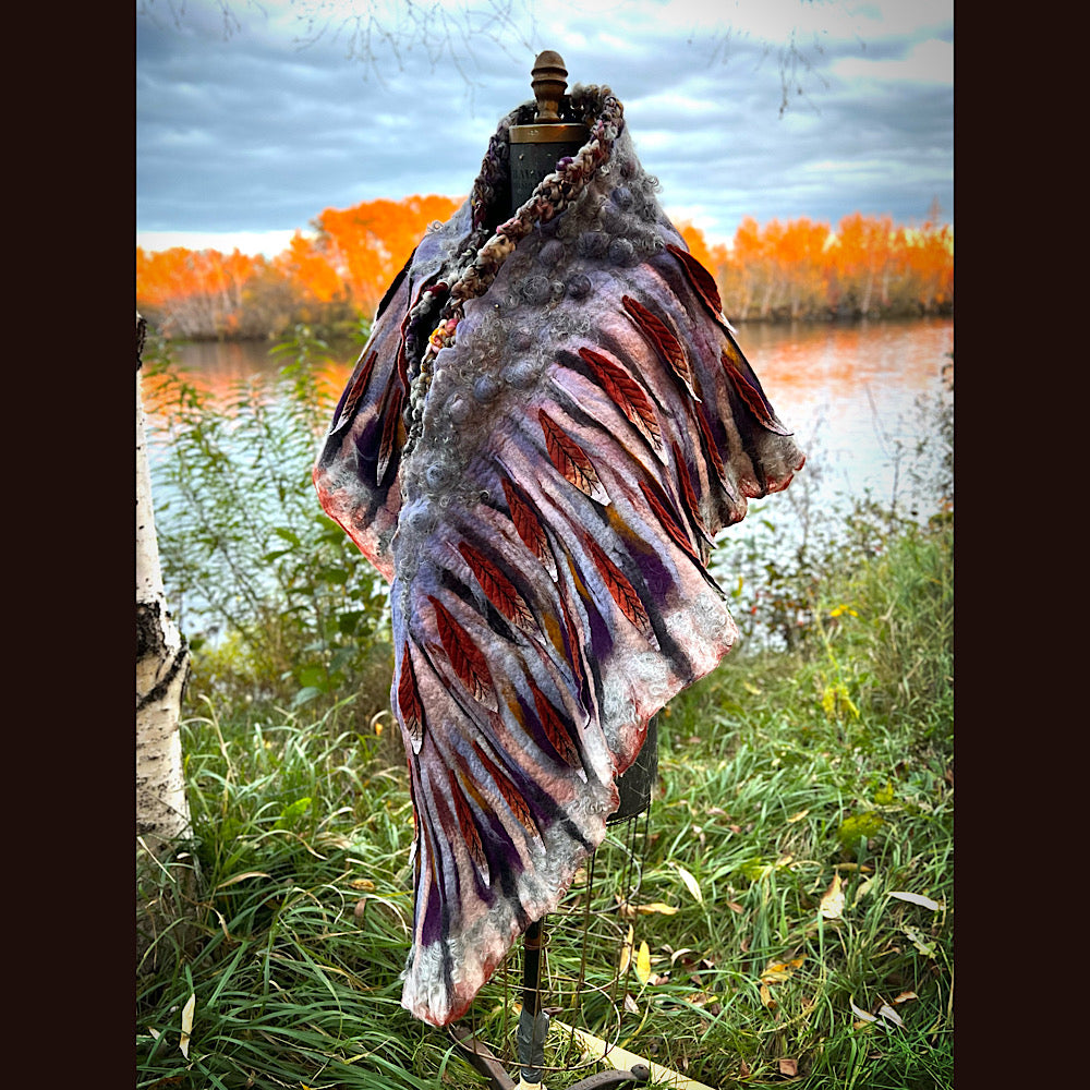 October sunset felted shawl 86” X 22”