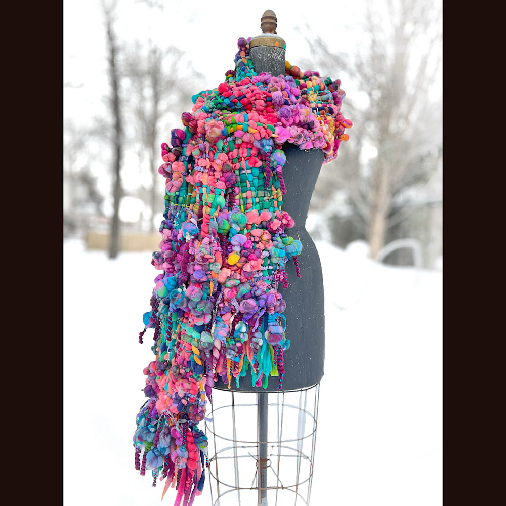 Winter rose Woven art yarn Scarf 102” X 8”