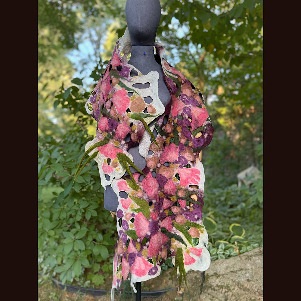 OOAK Handmade wool Felted Scarf 82” X 23” Original art work