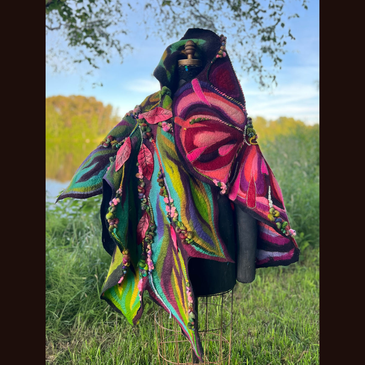 Wild Roses Large Felted Shawl 75” X 38”