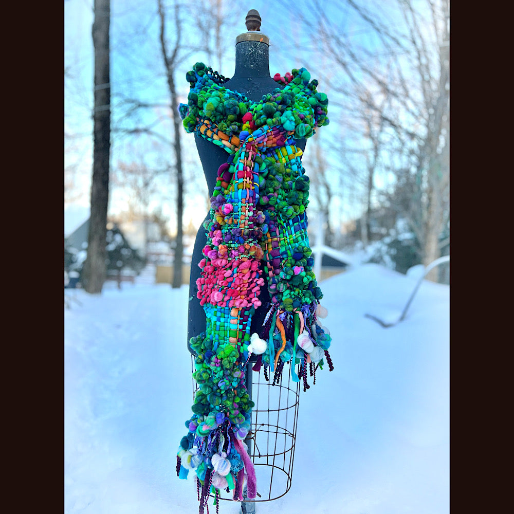 Winter bouquet Woven art yarn Scarf 98” X 7.5”