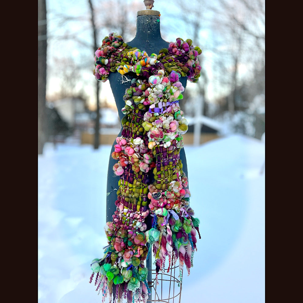 Winter rose Woven art yarn Scarf 102” X 7”