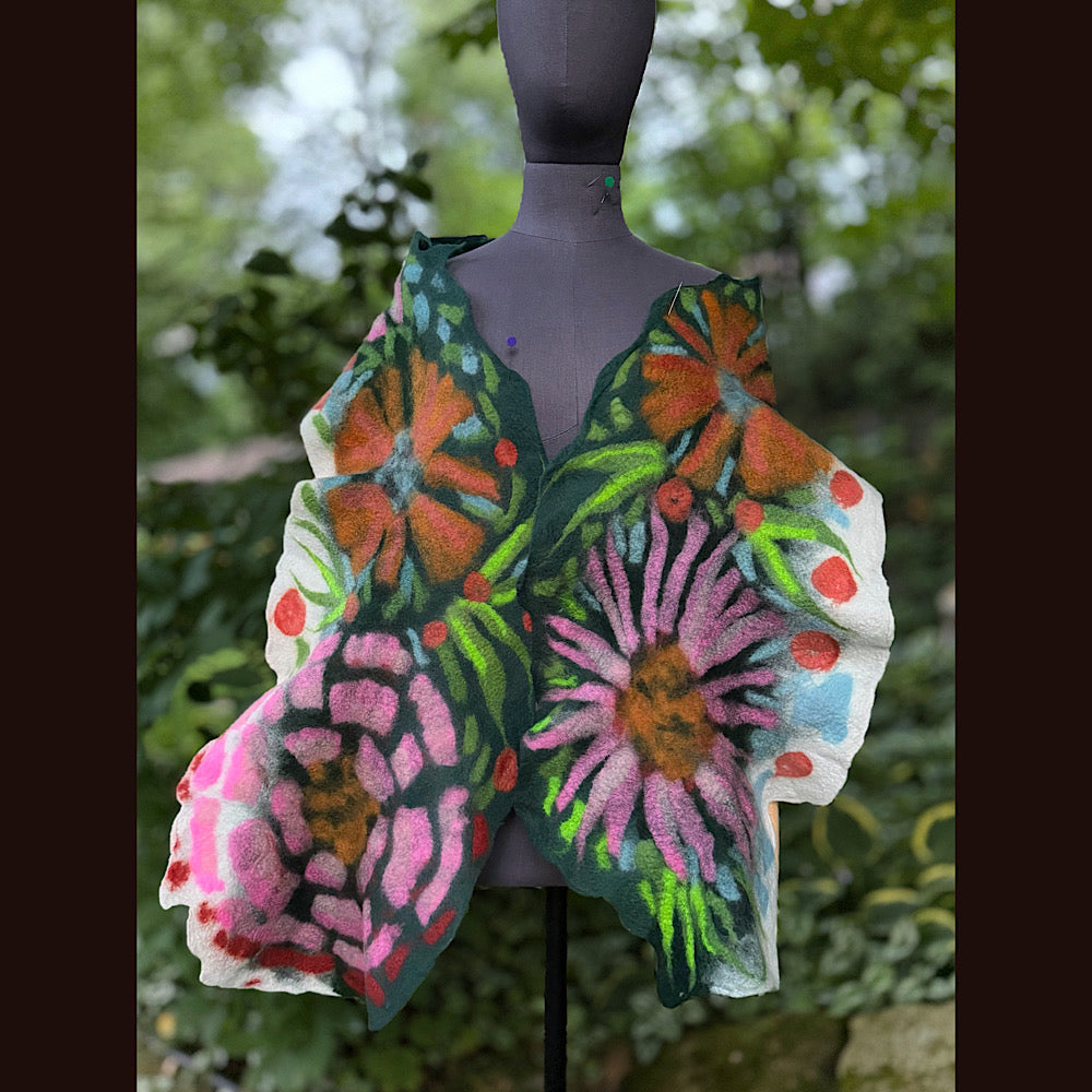 OOAK Handmade wool Felted Scarf 76” X 14”Original art work