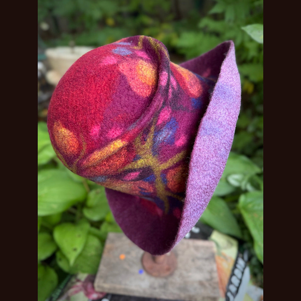 OOAK Handmade wool Felted hat 23.5” medium