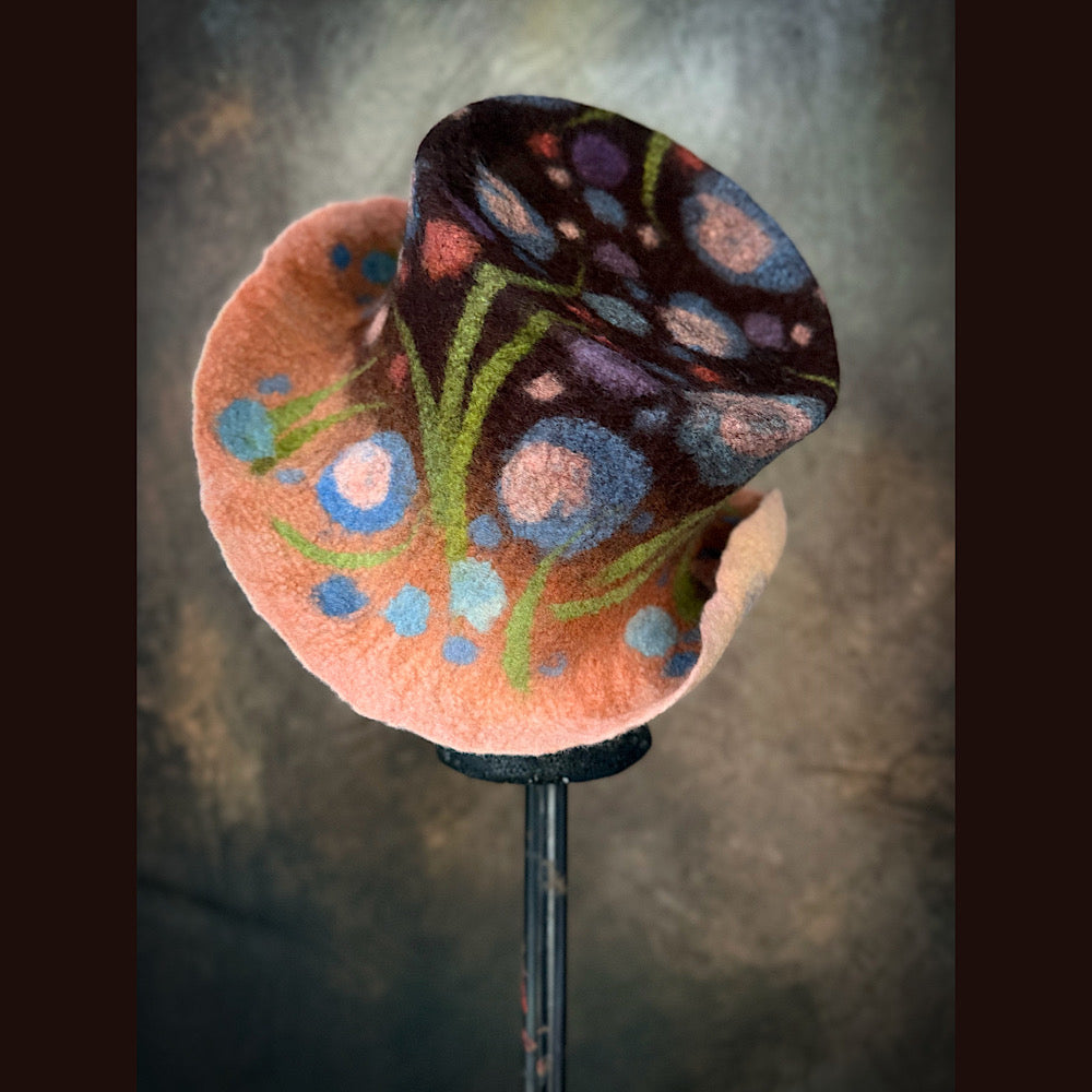 OOAK Handmade wool Felted hat 23.5” medium