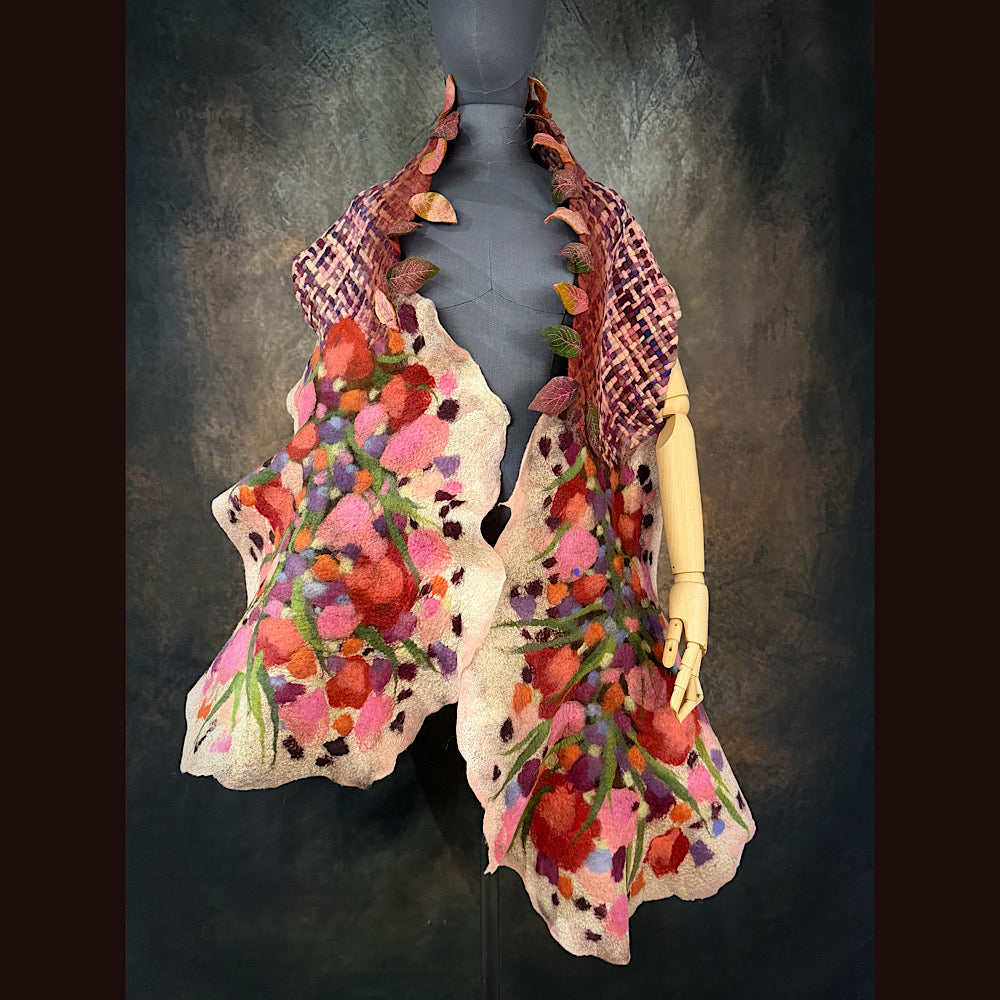 OOAK Handmade wool Felted Scarf 84” X 17” Original art work