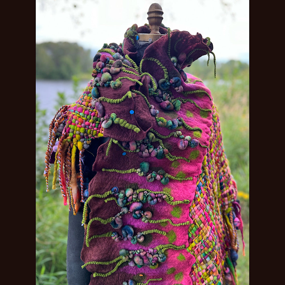 Felted and woven Shawl 55” X 27”