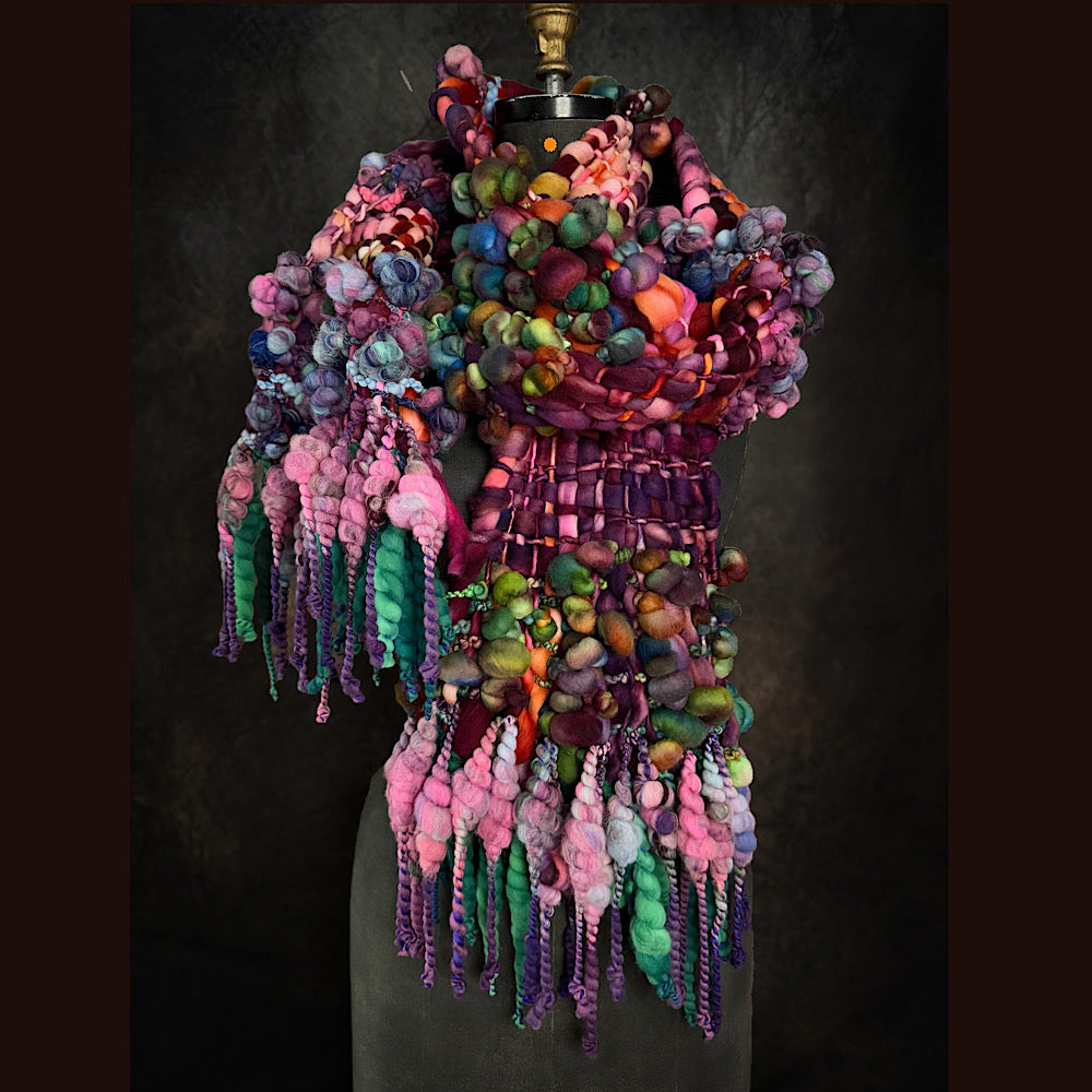 OOAK Handmade wool Woven Scarf 84” X 9”