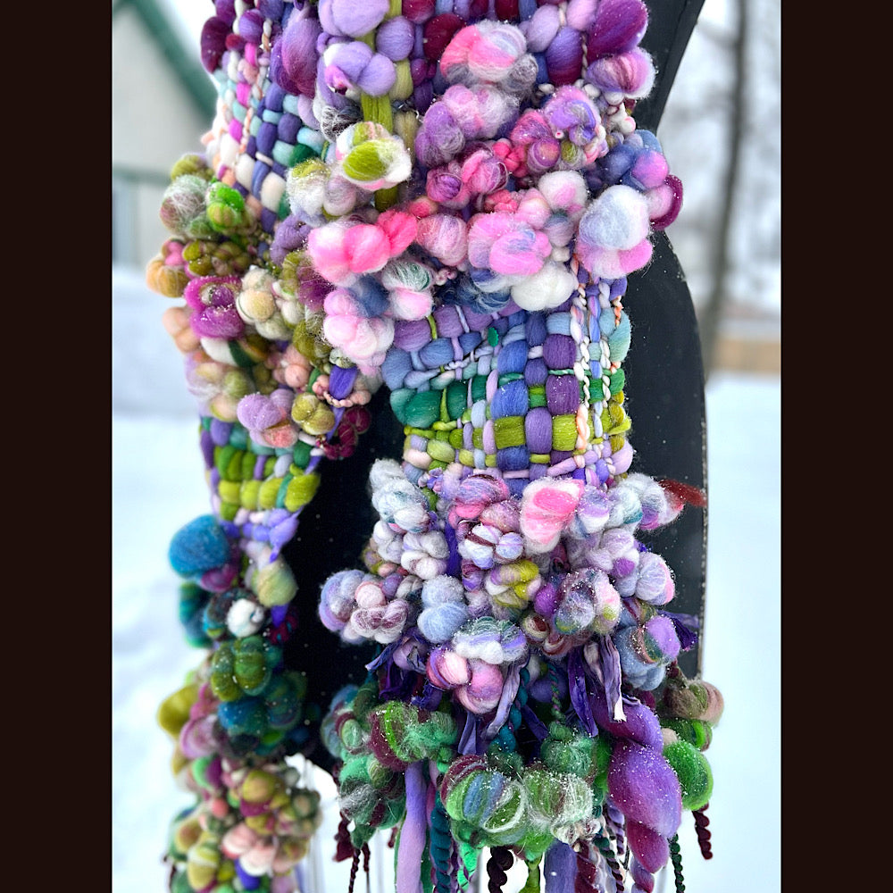 Winter rose Woven art yarn Scarf 100” X 7-8”