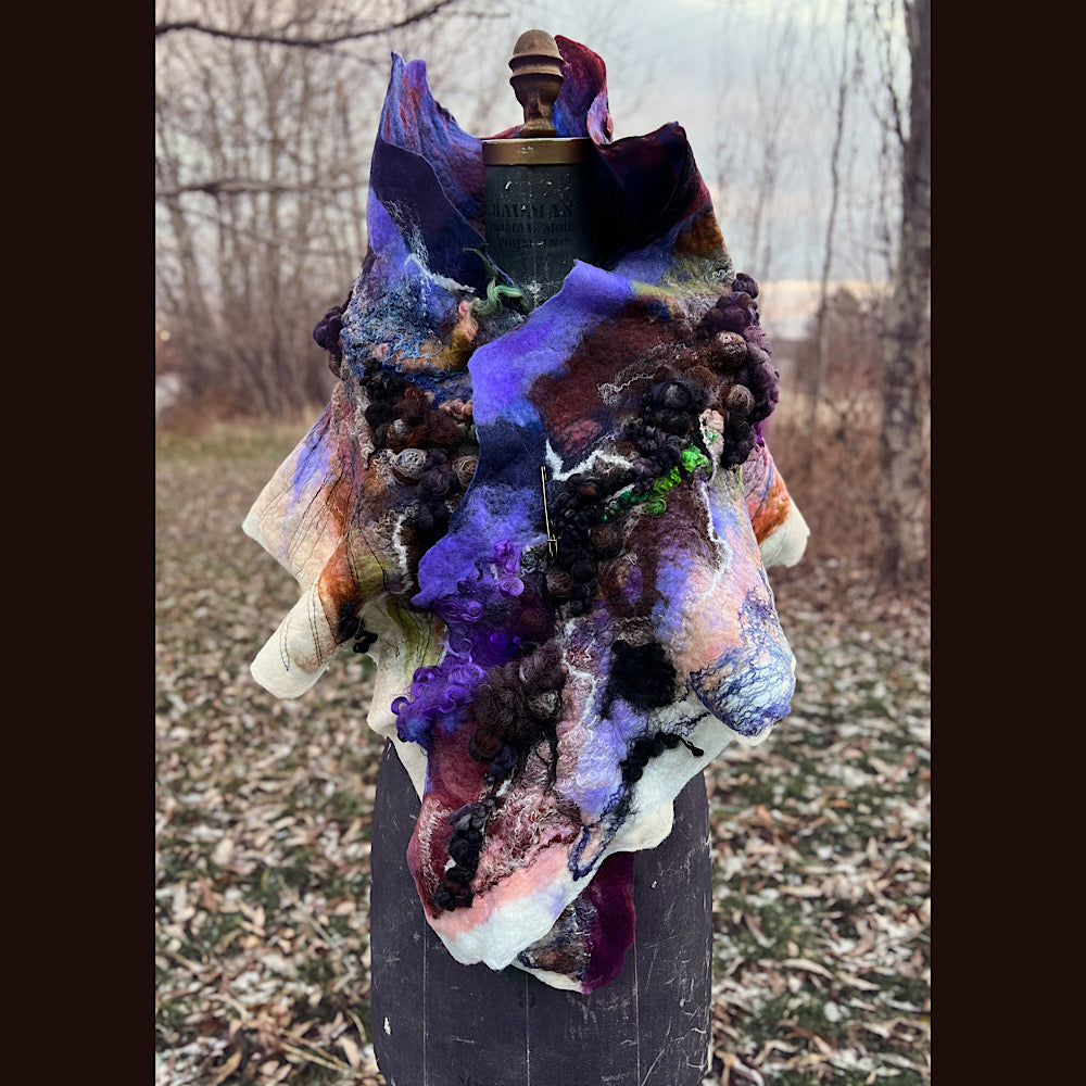 Last rays before dawn felted scarf 69” X 20”