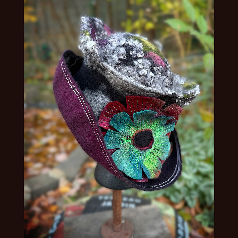 OOAK Handmade wool Felted hat 23.5” medium