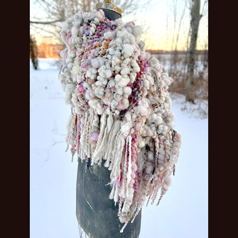 The Snow Rose Shawl  64” X 22”  1.3 pound