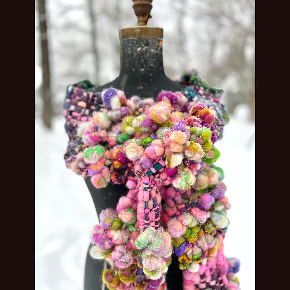 Frosted primroses woven art yarn Scarf 102” X 7”