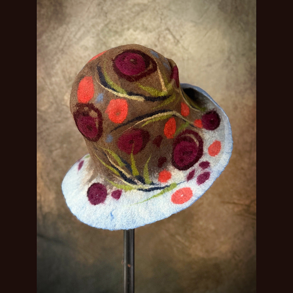 OOAK Handmade wool Felted hat 23.5” medium