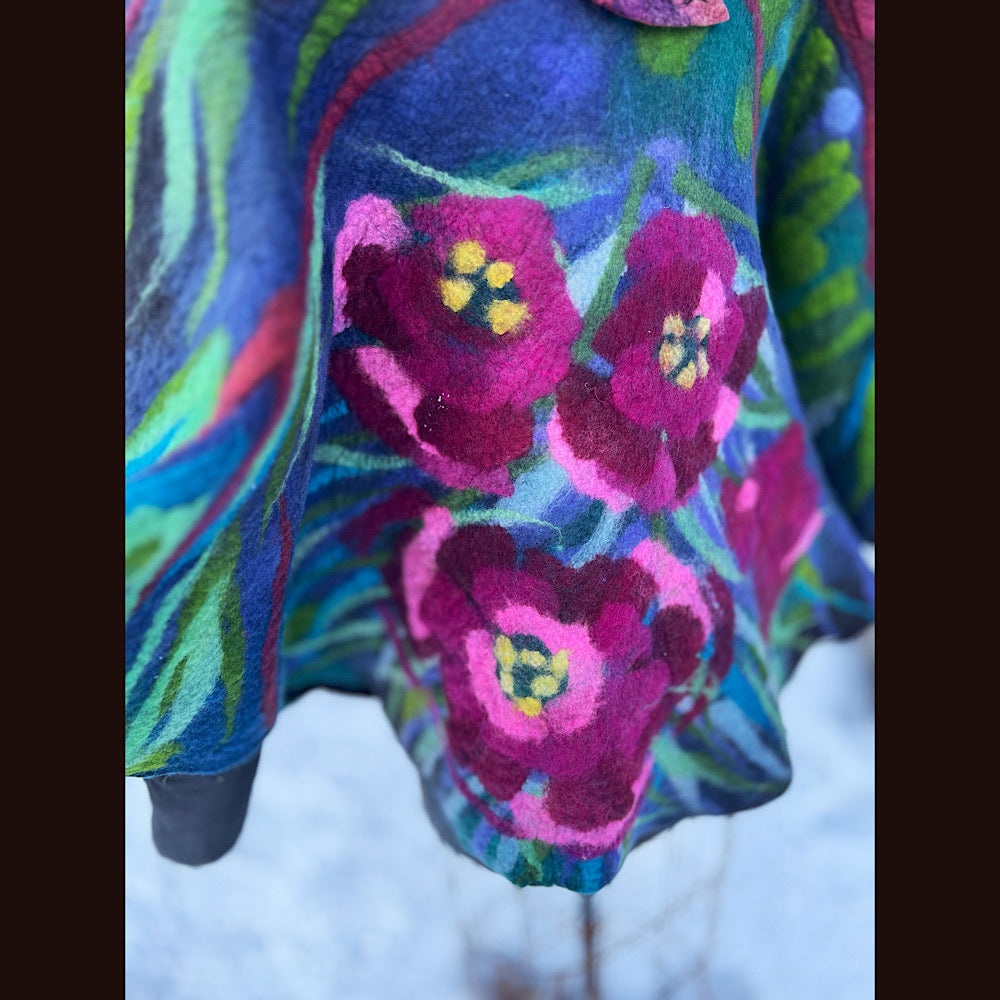 Felted cape coat with crochet collar