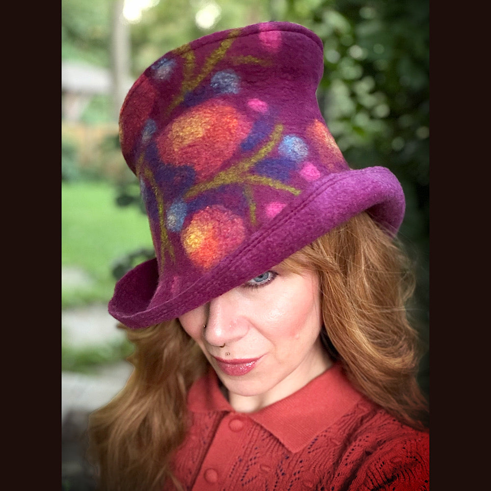 OOAK Handmade wool Felted hat 23.5” medium