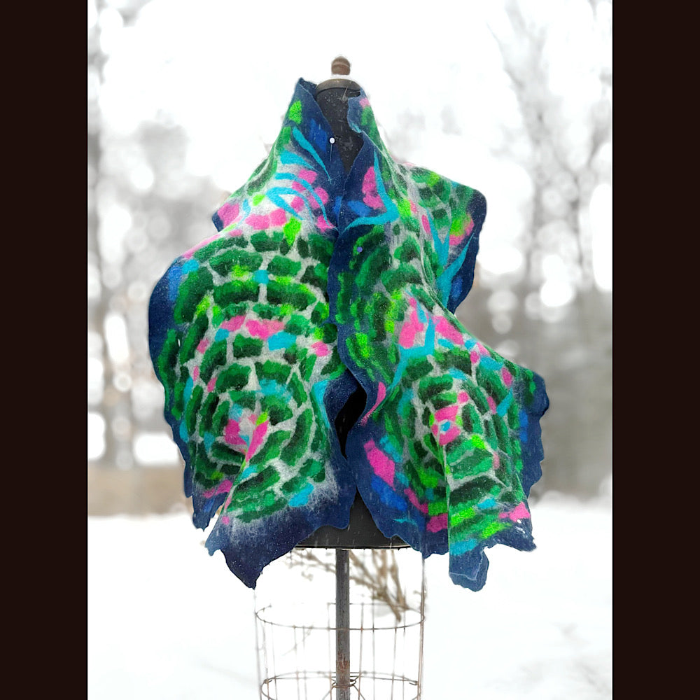 Handmade wool Felted Scarf 80” X 17”