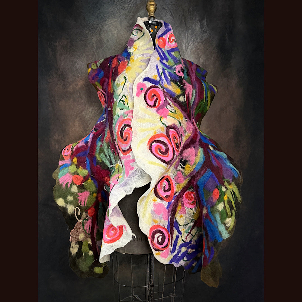 OOAK Handmade wool Felted Scarf 84” X 18”