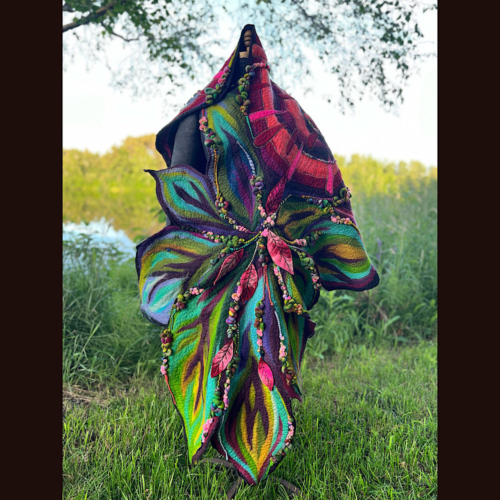 Wild Roses Large Felted Shawl 75” X 38”