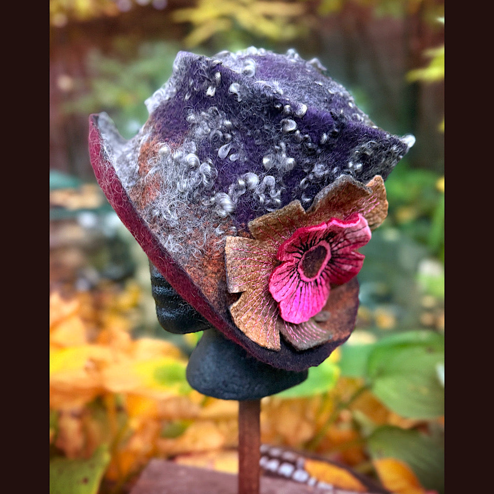 OOAK Handmade wool Felted hat 23.5” medium