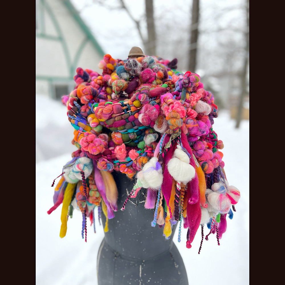 Winter rose Woven art yarn Scarf 104” X 8”