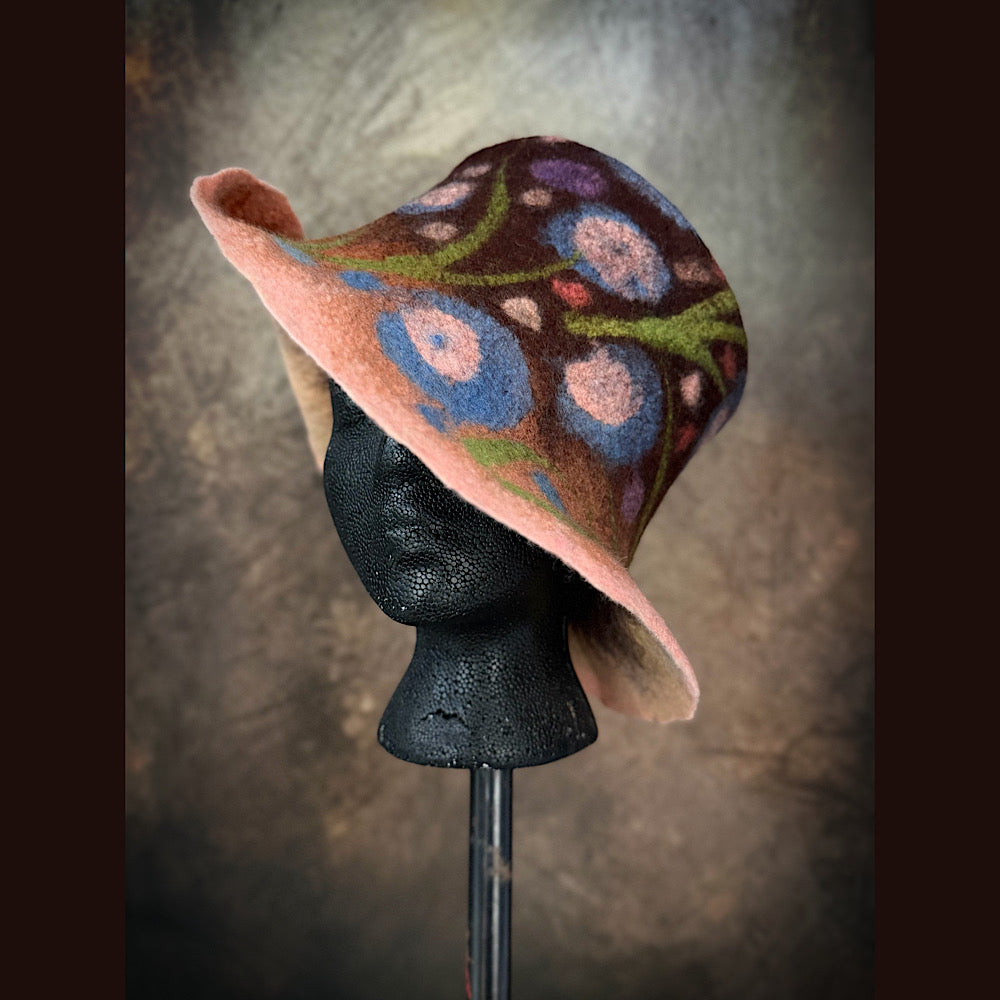 OOAK Handmade wool Felted hat 23.5” medium
