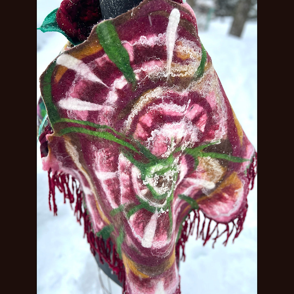 Rose felted wrap 57” X 27”