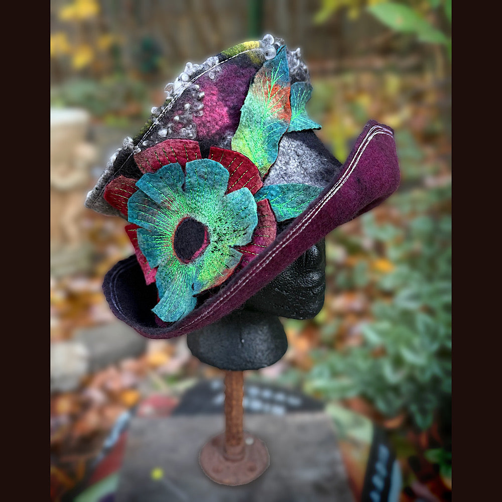 OOAK Handmade wool Felted hat 23.5” medium