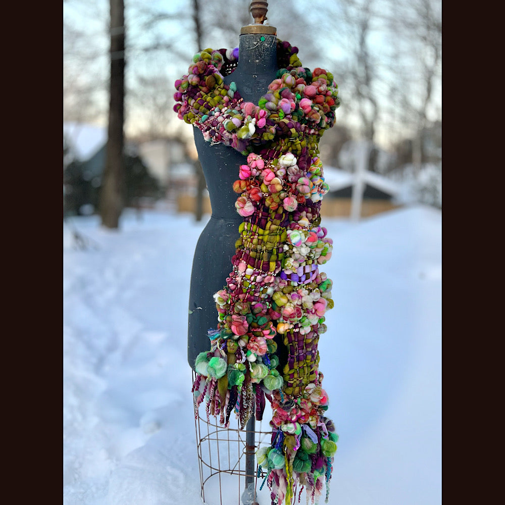 Winter rose Woven art yarn Scarf 102” X 7”