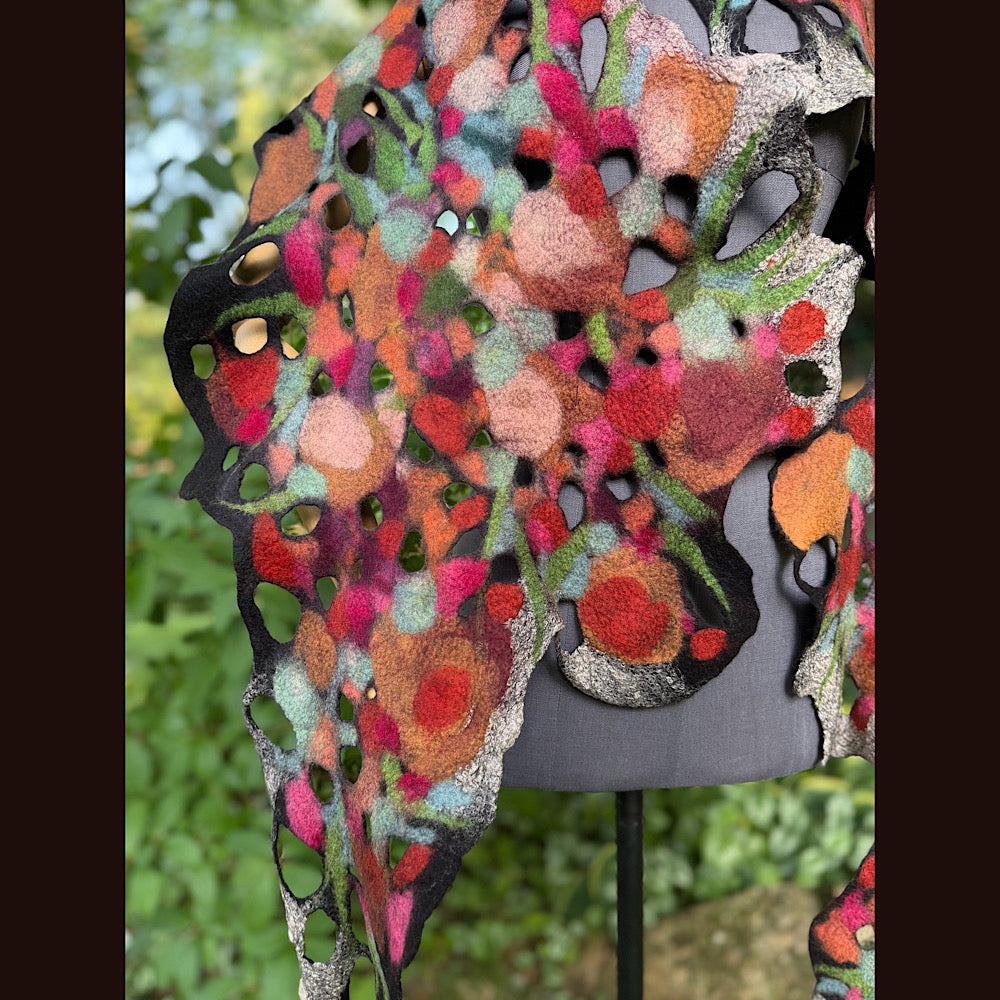 OOAK Handmade wool Felted Scarf 90” X 19” Original art work