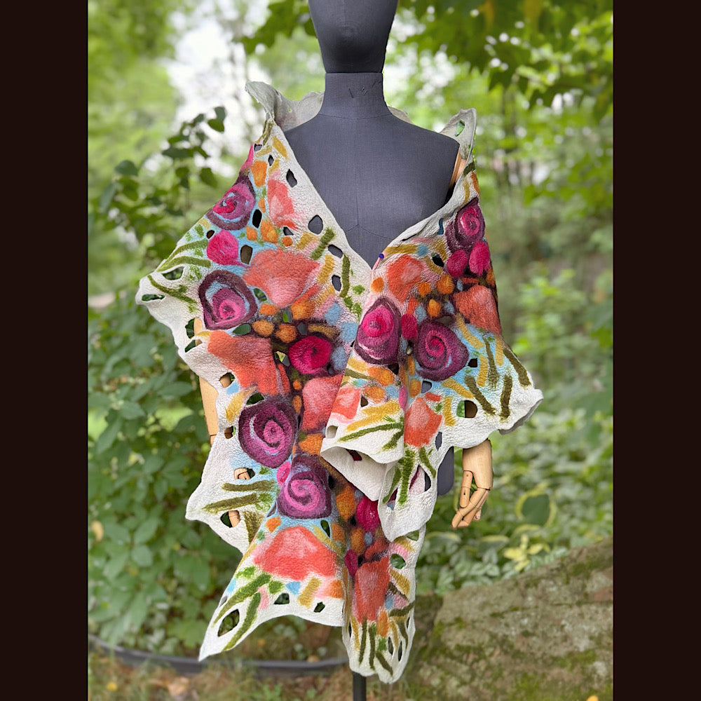 OOAK Handmade wool Felted Scarf 82” X 19” Original art work