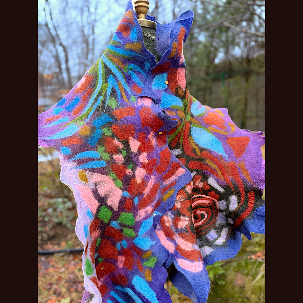 Handmade wool Felted Scarf 80” X 19”