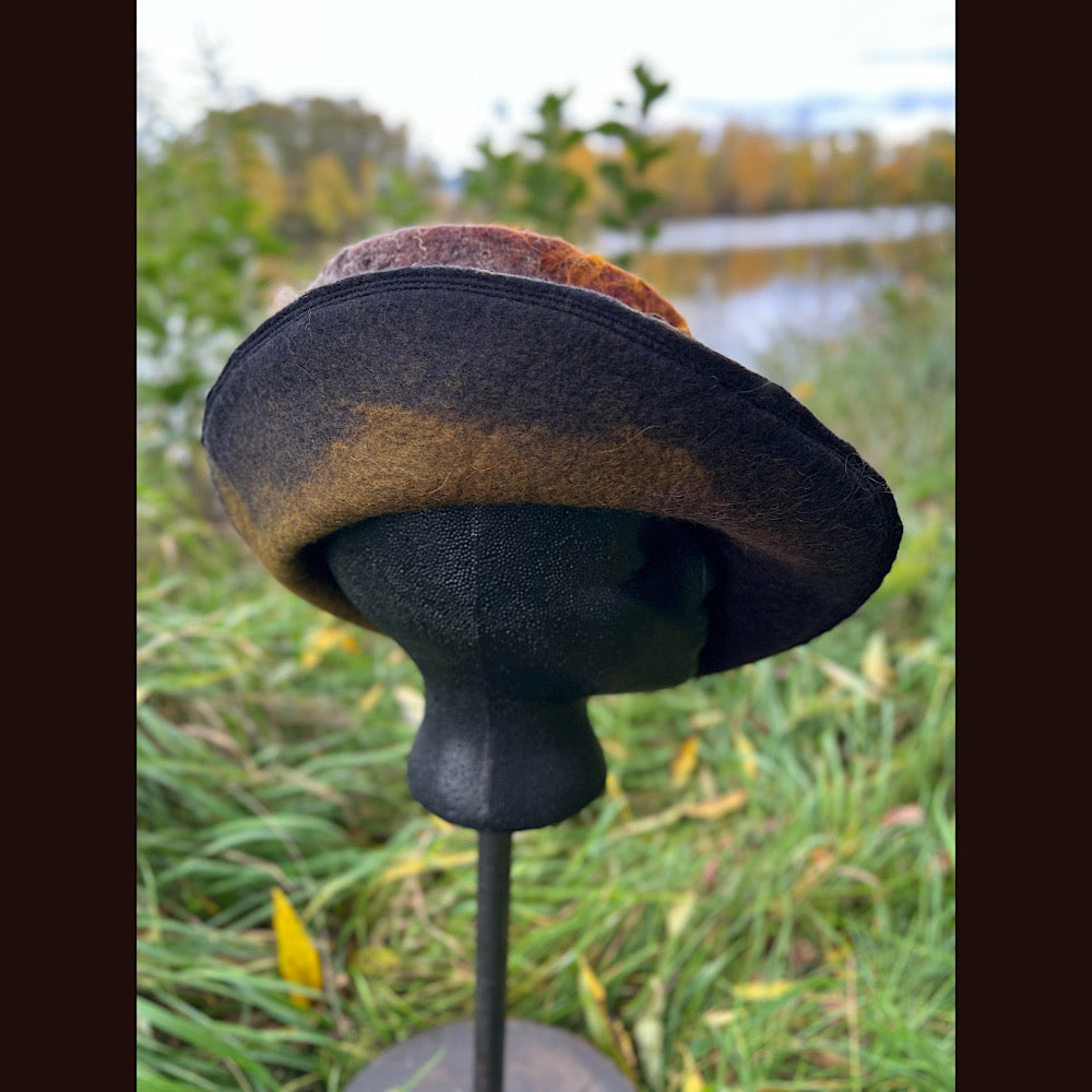 Felted top hat with leaves 23.5” medium