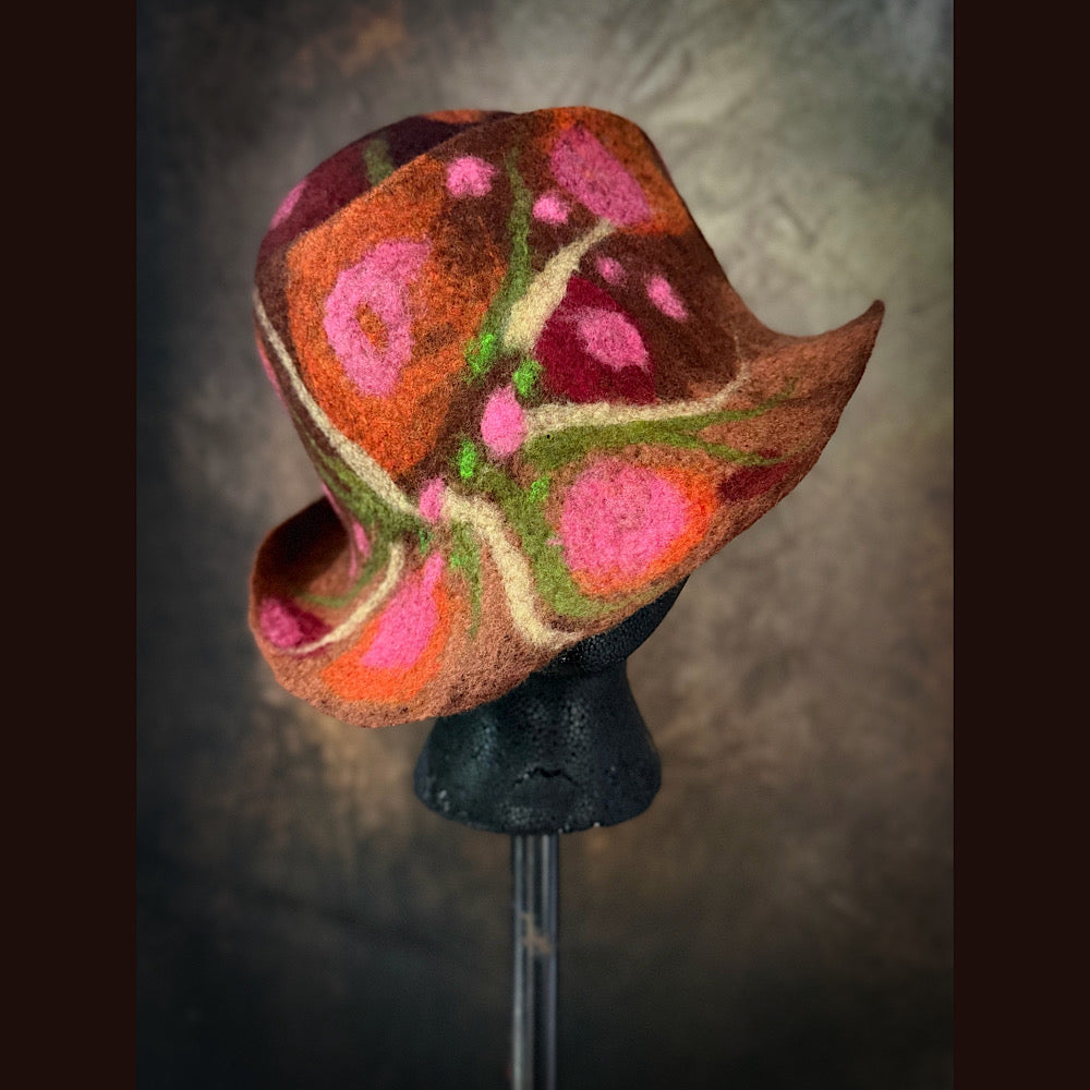 OOAK Handmade wool Felted hat 23.5” medium
