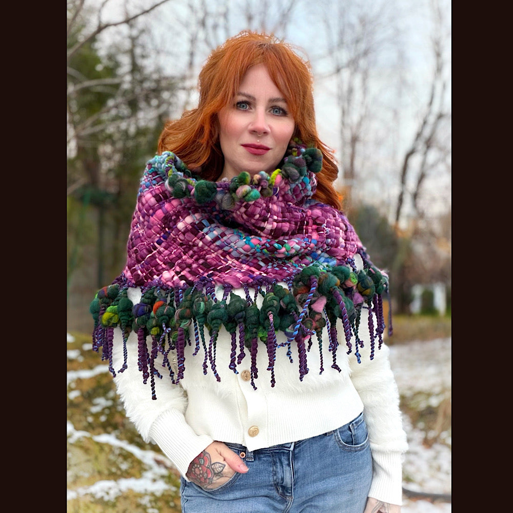 Handmade wool Woven Scarf shawlette 19”X 19”