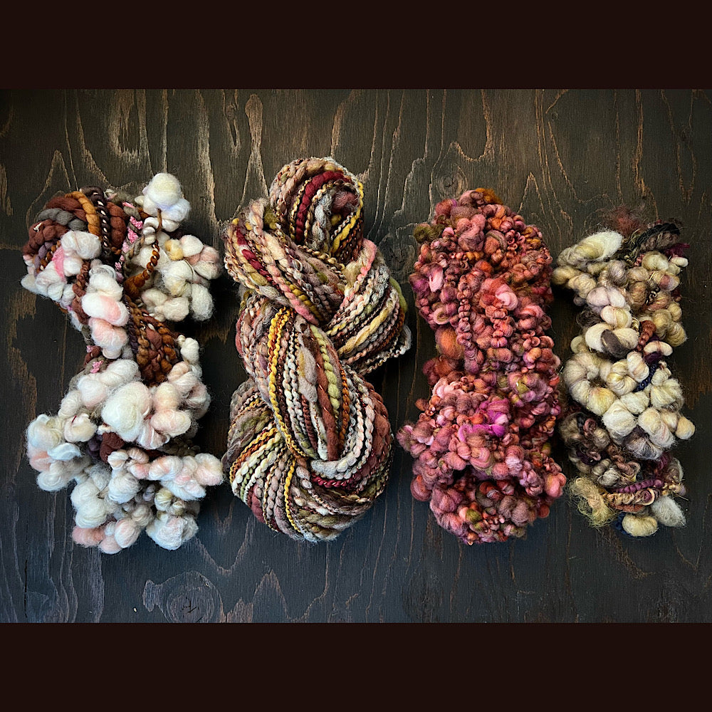 Large lot of art yarns for weaving 9.1 OZ