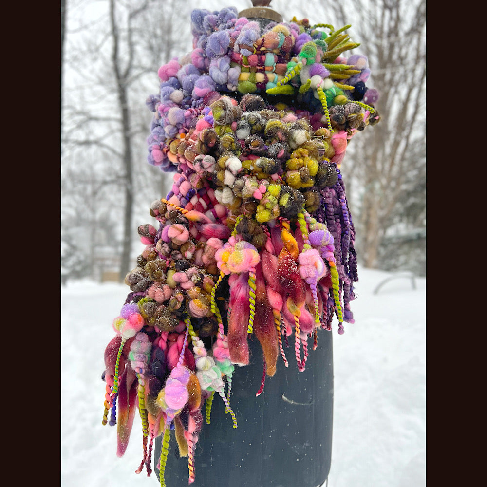 Velvet roses  woven art yarn Scarf 102” X 7 1/2”