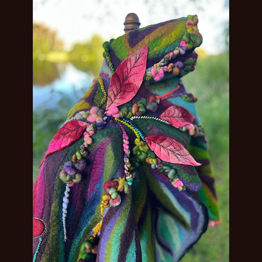 Wild Roses Large Felted Shawl 75” X 38”