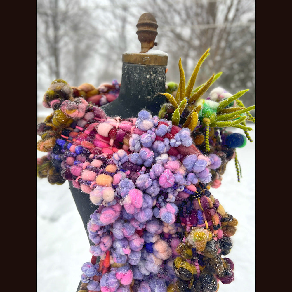 Velvet roses  woven art yarn Scarf 102” X 7 1/2”