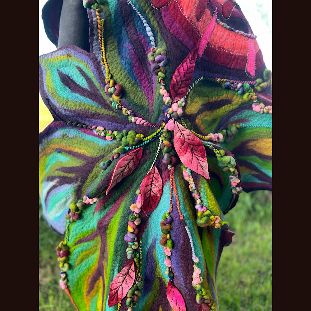 Wild Roses Large Felted Shawl 75” X 38”