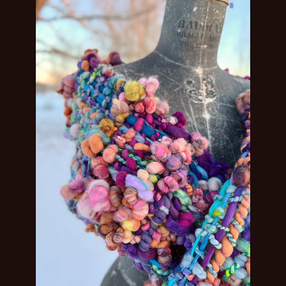 “Glorious innocence “ Woven scarf made of hand spun yarn 84” X 10”