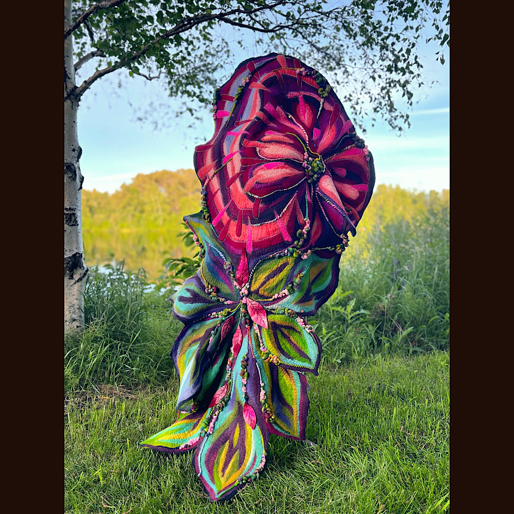 Wild Roses Large Felted Shawl 75” X 38”