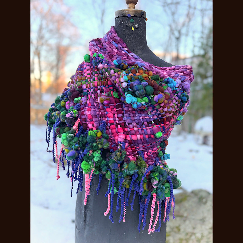 Handmade wool Woven Scarf shawlette 19” X 18”