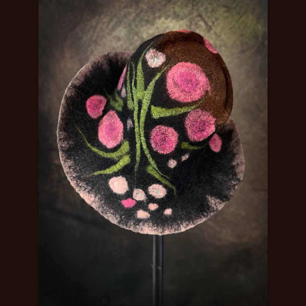 OOAK Handmade wool Felted hat 23.5” medium