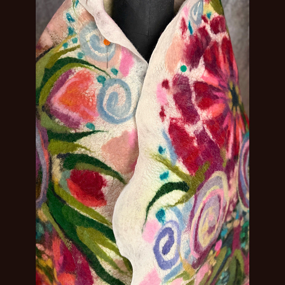 OOAK Handmade wool Felted Scarf 84” X 20” Original art work