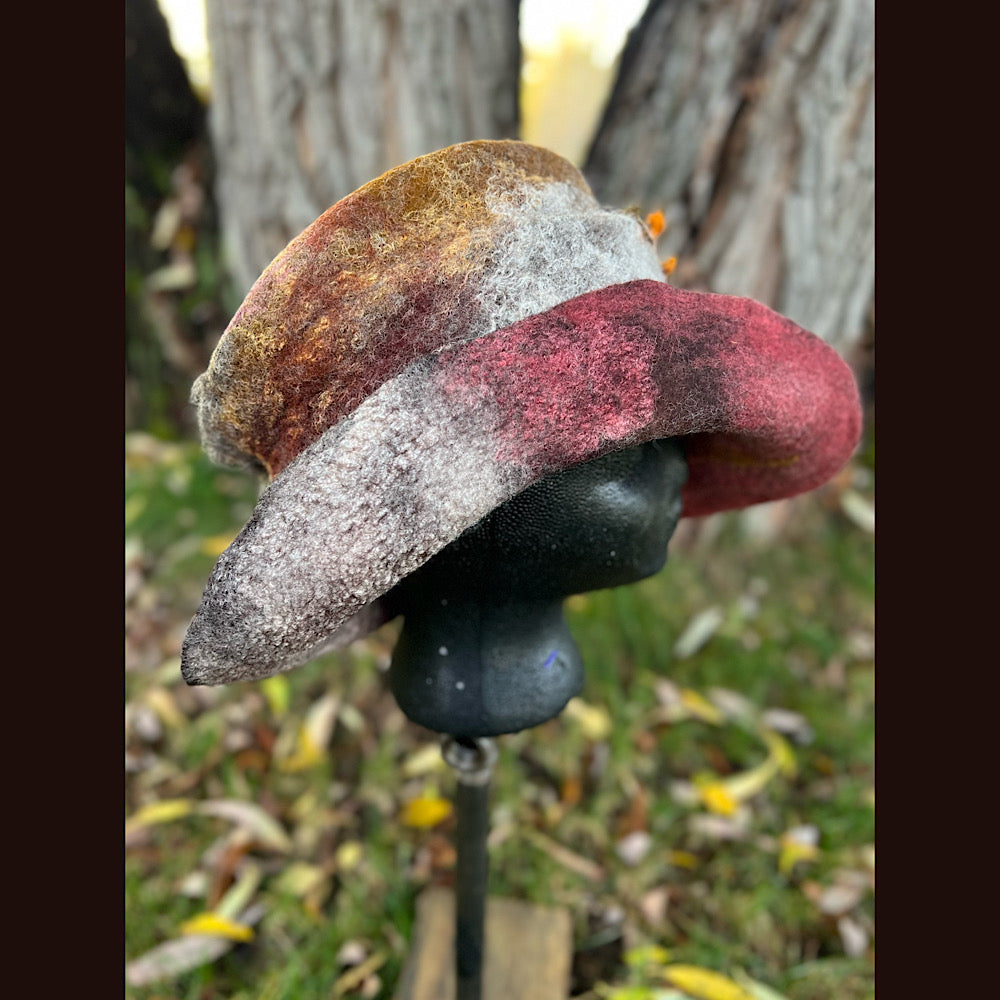 Felted top hat with leaves 24” medium large