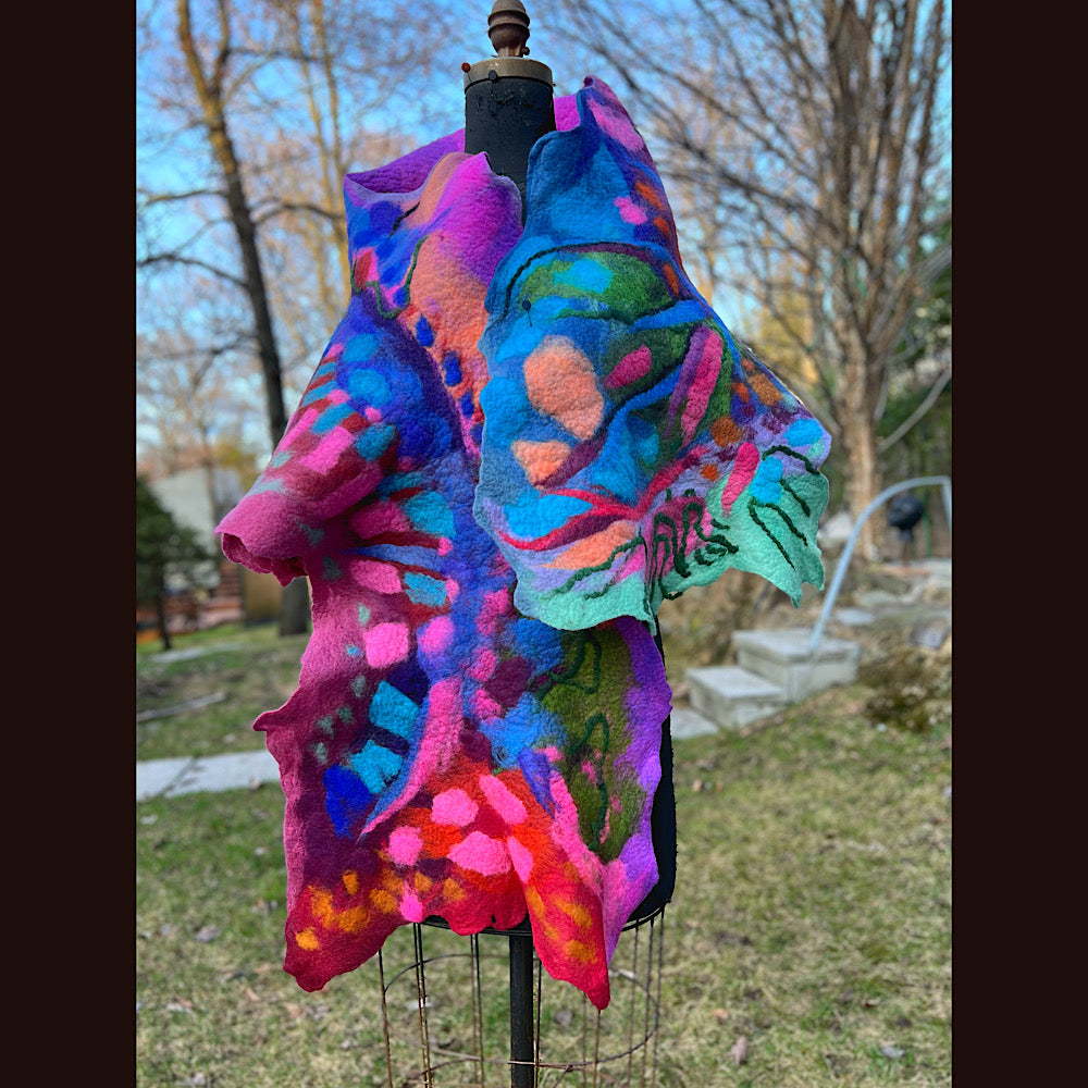 Caterpillar Felted Shawl 76” X 20”