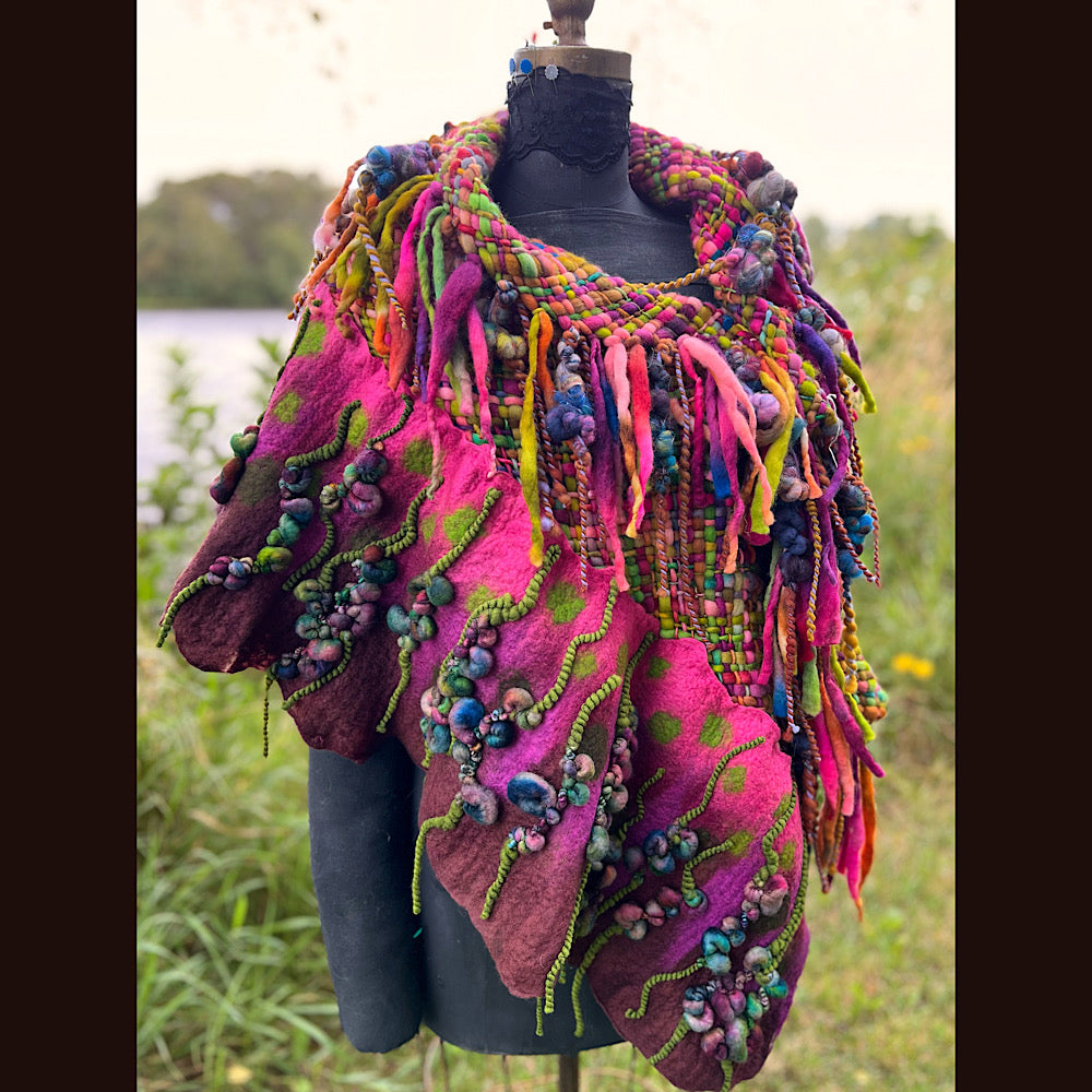 Felted and woven Shawl 55” X 27”