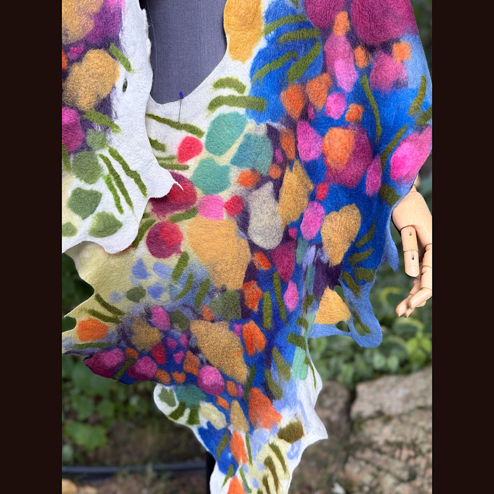 OOAK Handmade wool Felted Scarf 88” X 22” Original art work