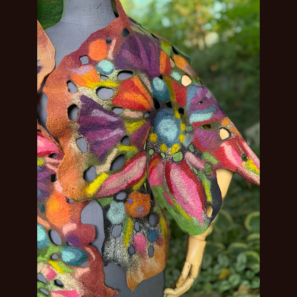 OOAK Handmade wool Felted Scarf 80” X 24”Original art work